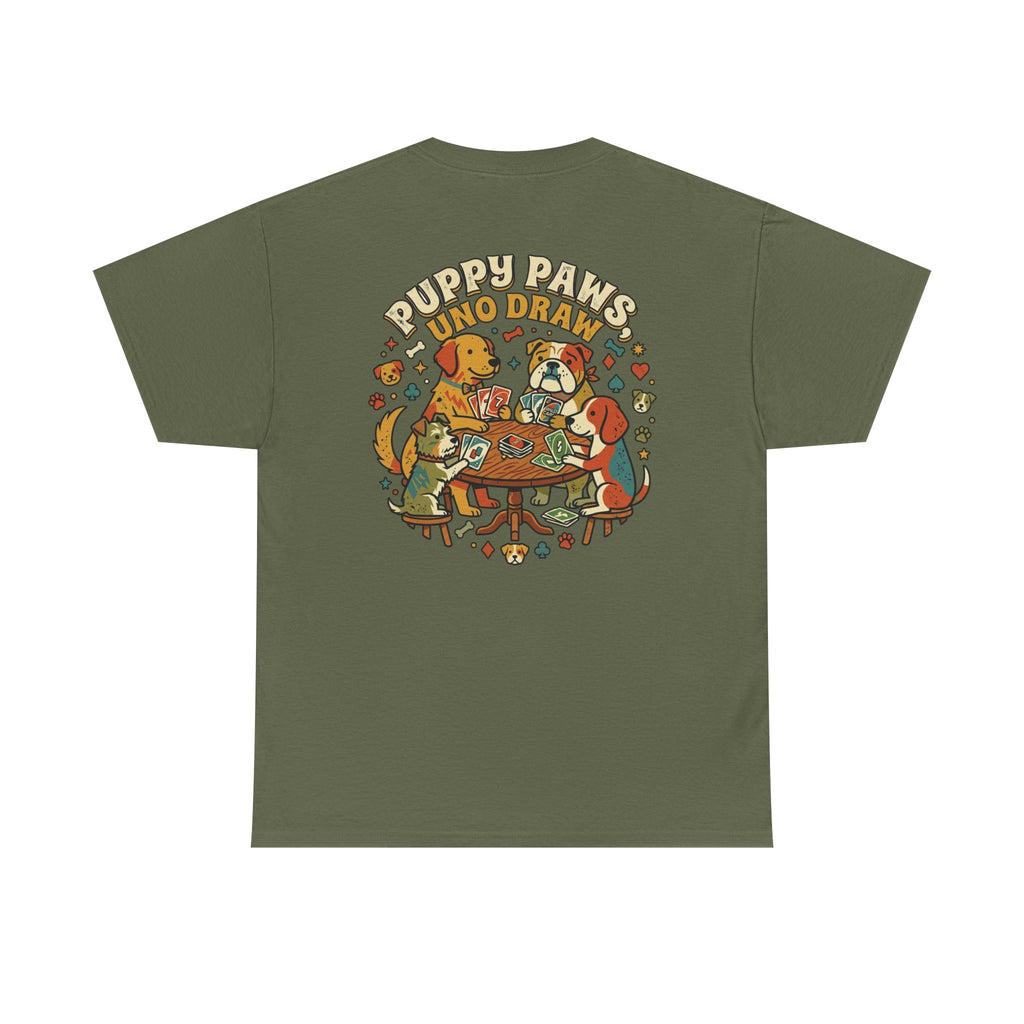 Puppy Paws, Uno Draws T-Shirt — Funny Dog Lover Card Game Tee